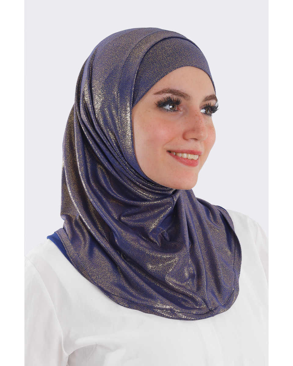 حجاب ليكرا قطعتين جليتر أزرق بلمعة ذهبي