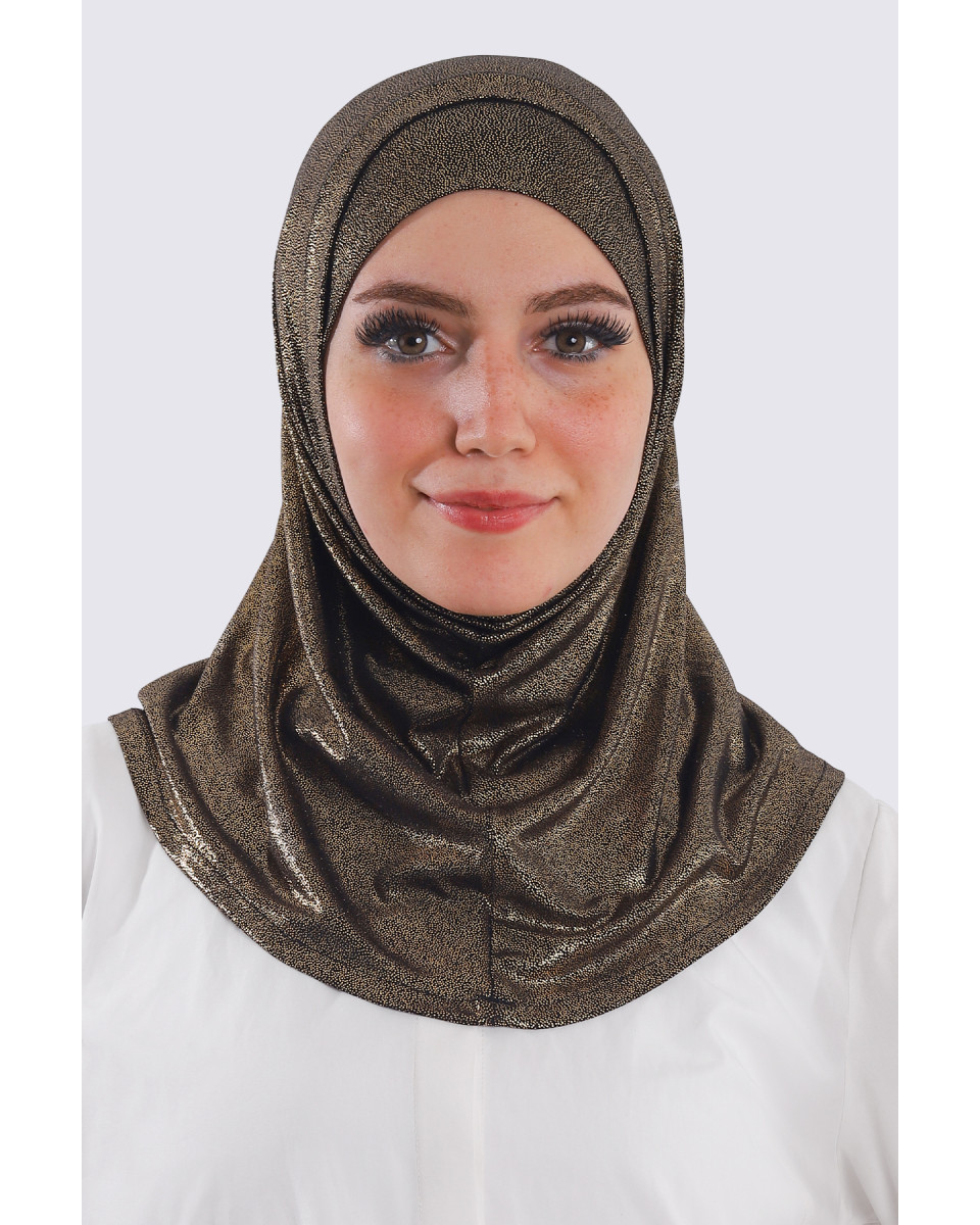 حجاب ليكرا قطعتين جليتر أسود بلمعة ذهبي