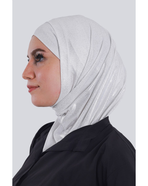 حجاب ليكرا قطعتين جليتر أبيض بلمعة فضي