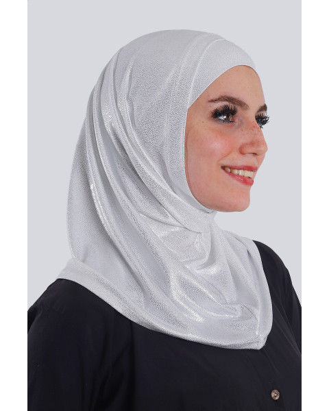حجاب ليكرا قطعتين جليتر أبيض بلمعة فضي