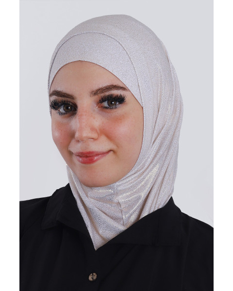 حجاب ليكرا قطعتين جليتر أوفوايت بلمعة ذهبي 