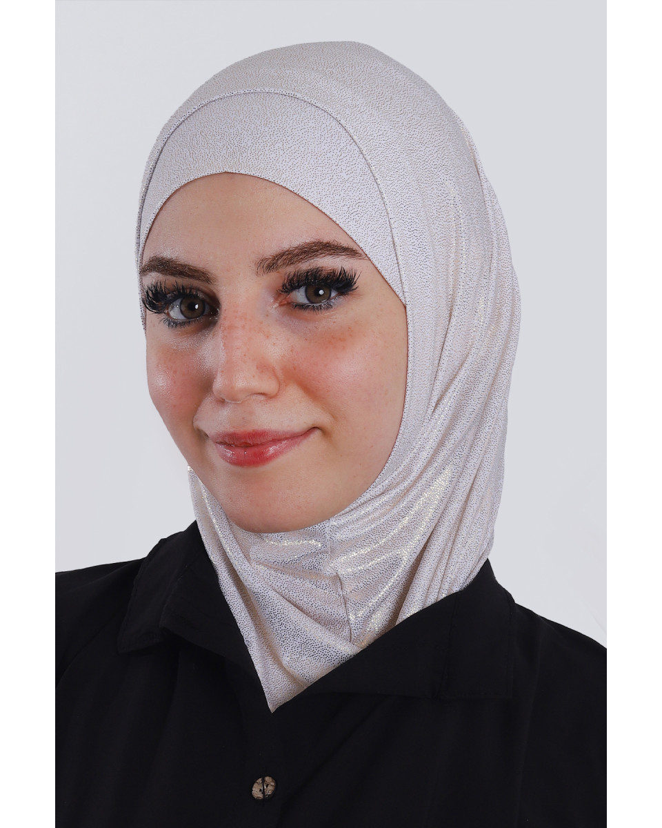 حجاب ليكرا قطعتين جليتر أوفوايت بلمعة ذهبي
