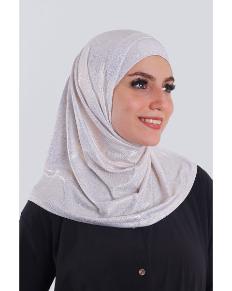 حجاب ليكرا قطعتين جليتر أوفوايت بلمعة ذهبي